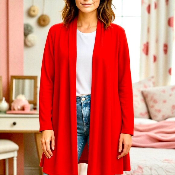 Vintage 1980's GOTTEX Red Open Front Full Swing Jacket Kimono Topper Womens S P - Picture 1 of 14